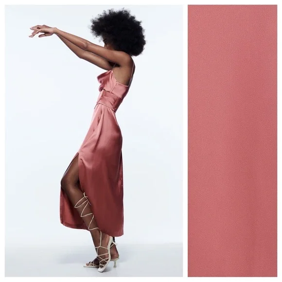 Zara Pink Satin Midi Dress - Picture 3 of 13